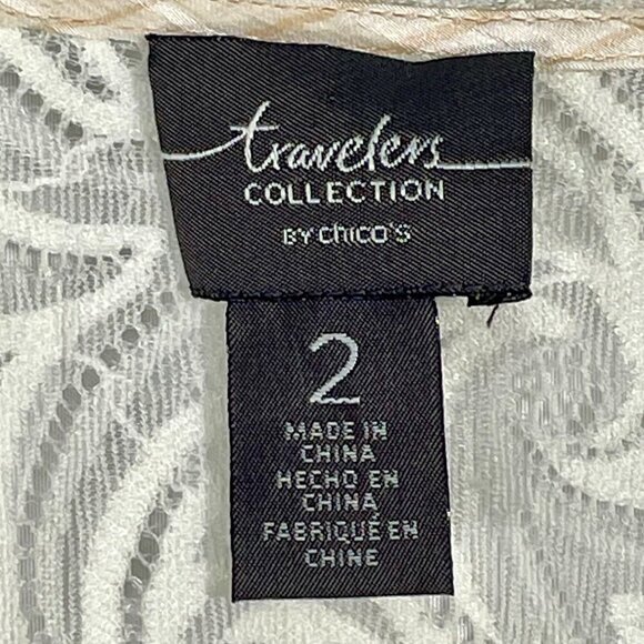 Chico’s Travelers Collection Beige Sheer Lace Crinkle Open-Front Tunic Size 2(L) - Picture 5 of 13